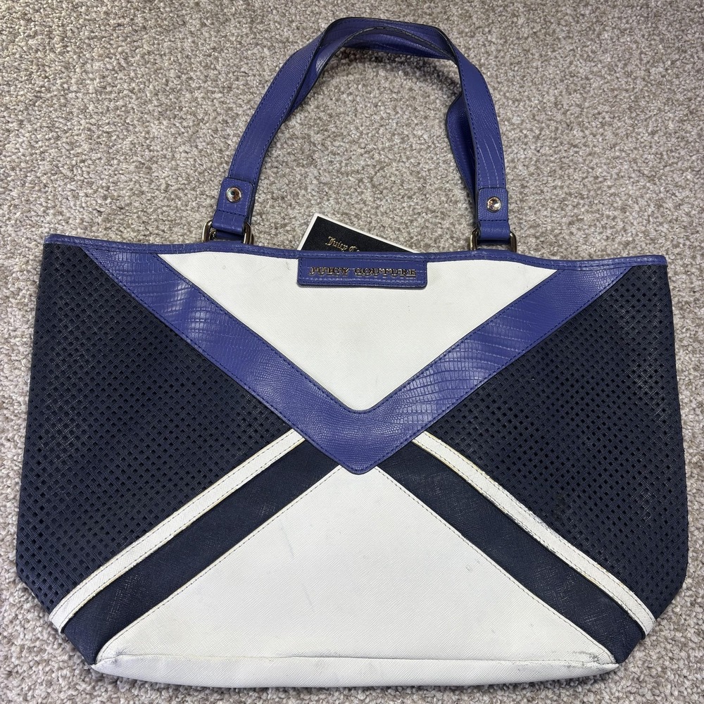 Juicy Couture Colorblock Mesh Tote‎ Bag Navy White Purple Gold Logo Large